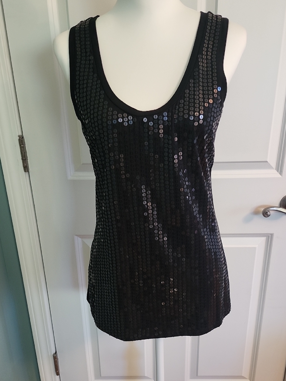 Ann Taylor Black Sequin Scoop Neck Women's Tank Top